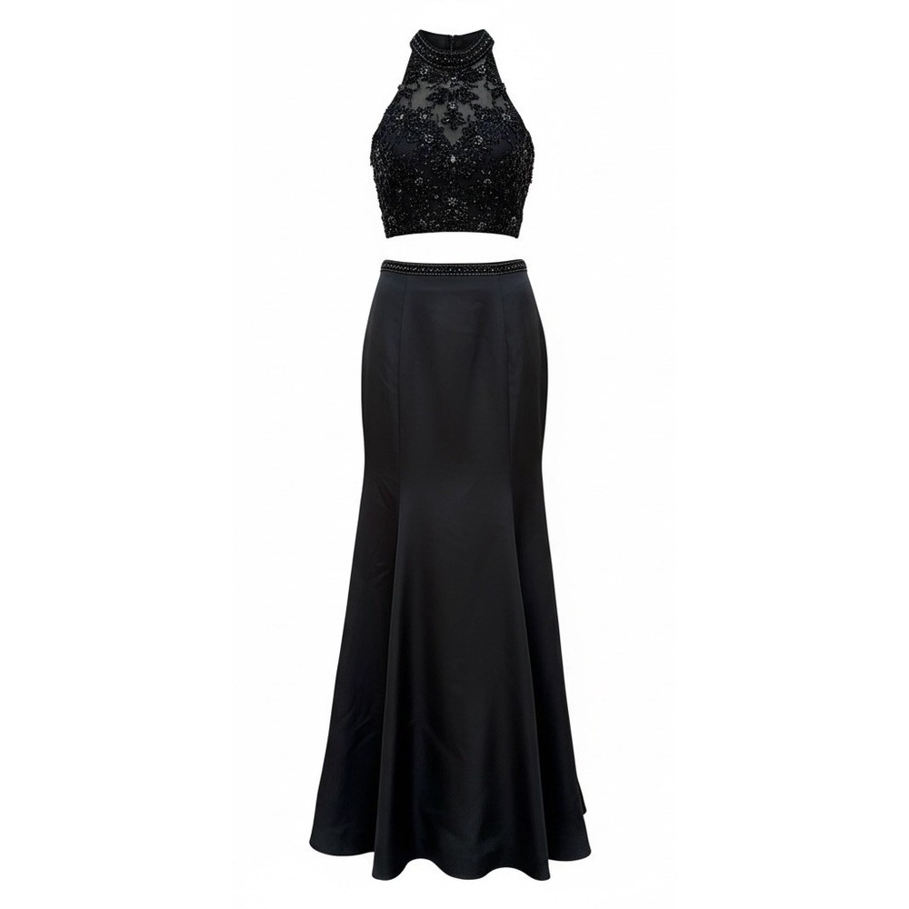 Morilee 2 Piece‎ Black Beaded Mermaid Prom Dress For Junior Lace Bodice 7/8